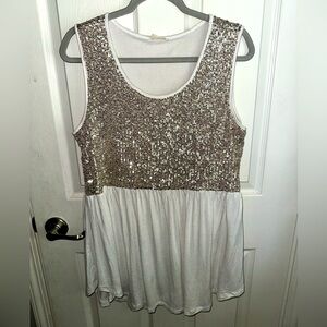 Sequin Embellished White Sleeveless Top